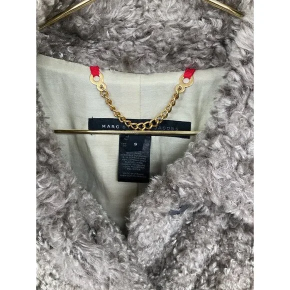 Marc by Marc Jacobs Faux Fur Short Brown Snap Front Coat, size Small - Picture 3 of 9